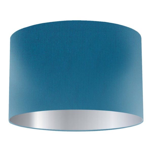 Turquoise Silk Drum Lampshade with Silver Lining