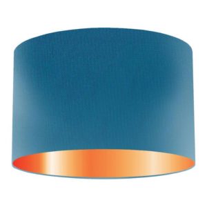Turquoise Silk Drum Lampshade With Copper Lining