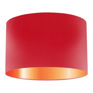Vermillion Silk Drum Lampshade With Copper Lining