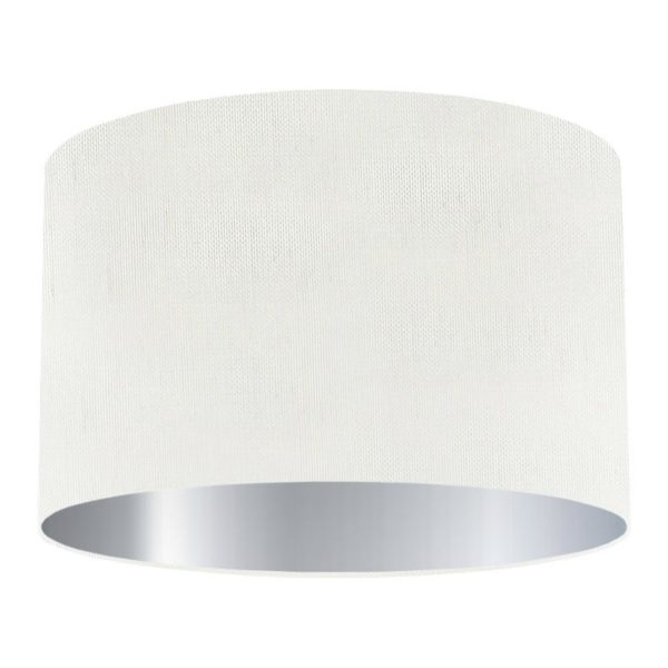White Silk Drum Lampshade with Silver Lining