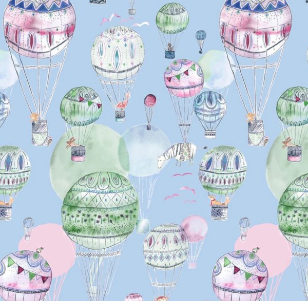 Children's White Cotton Drum Lampshade with Up and Away Sky Lining 40cm dia x 25cm height