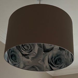 Dove Grey Silk Ceiling Lampshade with Floral Rose Decorative Liner 60cm x 35cm